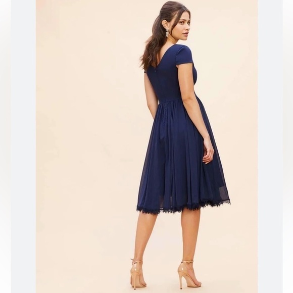 NWOT Dress the Population Corey Chiffon Dress in Midnight Blue - Picture 3 of 4